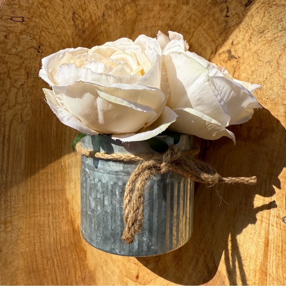 Cream Artificial Rose Arrangement in Galvanized Tin Vase